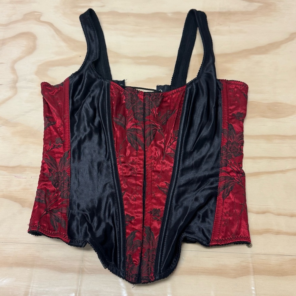 Y2K‎ Vintage Victoria’s Secret Lace Up Floral Corset Top Black Red Medium